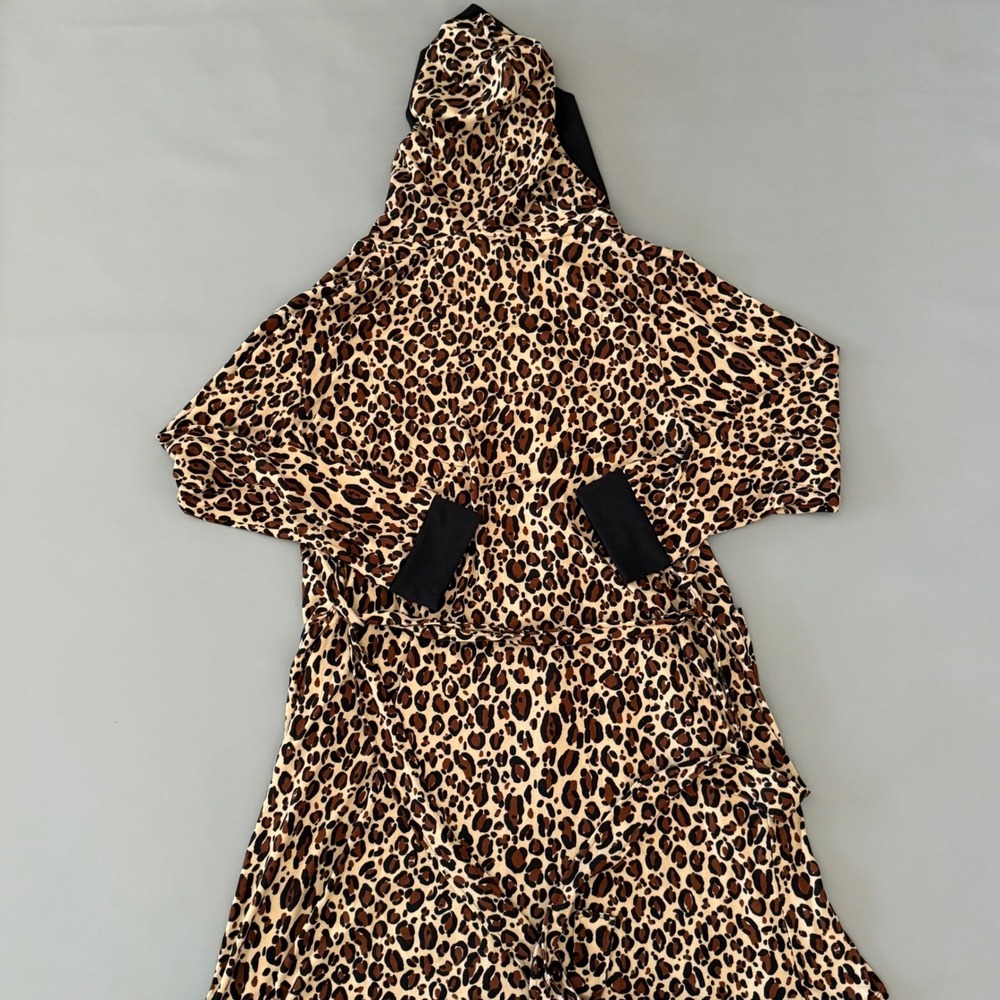 DKNY womens leopard print hooded robe M belted loungewear $78 MSRP stretchy - Picture 8 of 8